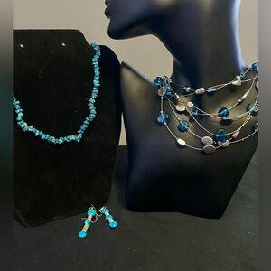 Lia Sophia silver tone & blue stones and Blue Green Turquoise Necklace